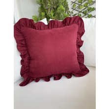 Decamor Home Vintage Fırfırlı Bordo Kırlent Kılıfı