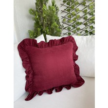 Decamor Home Vintage Fırfırlı Bordo Kırlent Kılıfı