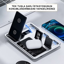 Wowacs 4 In 1 30W Hızlı Şarj Kablosuz Wireless Apple iPhone Apple Watch Uyumlu Airpods Için LED Işıklı Şarj Standı