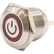 Motorobit 16H-P1-EC 16MM Düz Yaylı Işıklı Power Metal Buton - Kırmızı