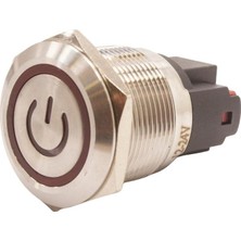 Motorobit 22E-P1-EC 22MM Düz Yaylı Işıklı Power Metal Buton - Kırmızı
