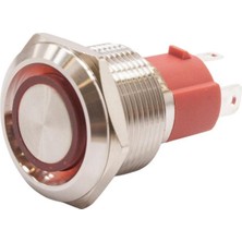 Motorobit 19D-P1-E 19MM Düz Yaylı Işıklı Metal Buton - Kırmızı