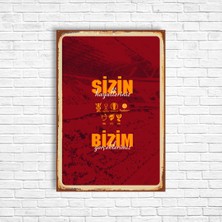 Trend Poster Sizin Hayalleriniz Bizim Gerçeklerimiz Sarı Kırmızı Retro Ahşap Poster