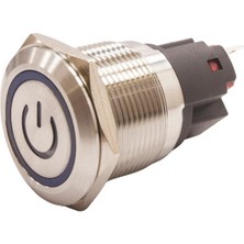 Motorobit 22E-P1-EC 22MM Düz Yaylı Işıklı Power Metal Buton - Mavi
