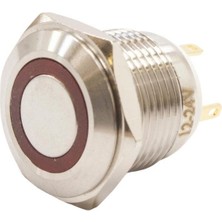 Motorobit 16H-P1-E 16MM Düz Yaylı Işıklı Metal Buton - Kırmızı