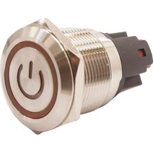 Motorobit 22E-P1-EC 22MM Düz Yaylı Işıklı Power Metal Buton - Sarı