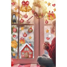 Msticker Yılbaşı Süsleri Sticker Seti, Yeni Yıl Yılbaşı Kış Konseptli Cam Duvar Sticker Seti
