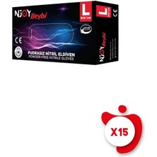Beybi Pudrasız Nitril N-Joy Eldiven L Beden Siyah 100'lü 15 Paket