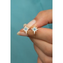 Nereze 925 Ayar Gümüş Minimal Mineli Kutup Yıldızı Küpe