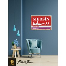 Printhome Ahşap Vintage Poster " 33 Mersin Retro Mdf Poster" 24X34 cm