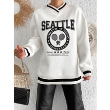 Seattle Baskılı 3 Iplik Oversize Sweatshirt