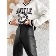 Seattle Baskılı 3 Iplik Oversize Sweatshirt