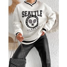 Seattle Baskılı 3 Iplik Oversize Sweatshirt