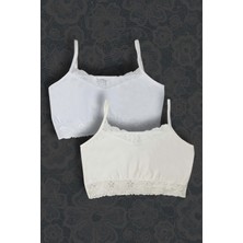 Gri Mor Tekstil 2'li Kız Çocuk Dantelli Büstiyer Beyaz,bej