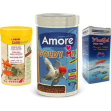 Amore Goldy Mix Granules 250 ml ve Goldy Nature 100 ml Kutu Japon Balığı Yemi ve Vitamin