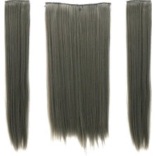 Takıştır Isıya Dayanıklı Yıkanabilir Yarımay Çıt Çıt Saç - HT171L - Gri - Düz - 60 cm - 110 gr + 2 Adet Yan Çıt Çıt Saç