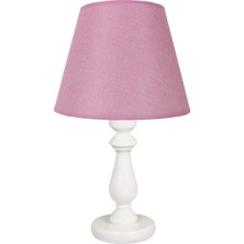 Dekovien Modern Ahşap Ayaklı Kumaş Pembe Abajur