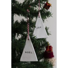 Beige & Stone Yılbaşı El Yapımı Seramik 2 Li Çam Ağacı Süsü Noel Joy Wish