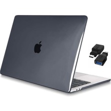 Codegen Apple 13" Macbook Pro M2 A2686 Kristal Siyah Kılıf Koruyucu + USB Çevirici
