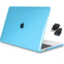 Codegen Apple 13" Macbook Pro M2 A2686 Kristal Mavi Kılıf Koruyucu + USB Çevirici