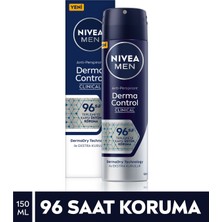 NIVEA Men Derma Control Clinical Erkek Sprey Deodorant 150ml,96 Saat Üstün Koruma,DermaDry Technology ile Ekstra Kuruluk