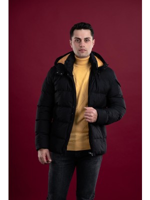 Akçaylar Slimfit Kapşonlu Astarlı Erkek Şişme Puffer Mont