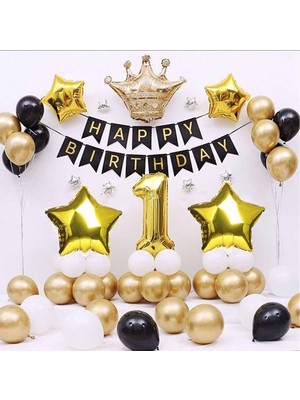 1 Karal Taçlı Yaş Balon Iyi Ki Doğdun Doğum Günü Süsleme Seti