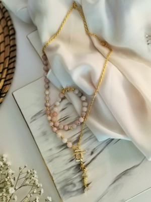 Serapis Accessories Opal Doğal Taşlı Altın Kaplama Mineli Kılçık Kolye