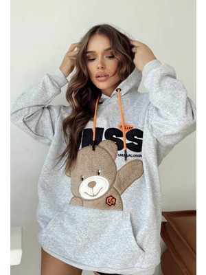 Mococo Kadın Gri Kapşonlu Peluş Sweatshirt MW2604