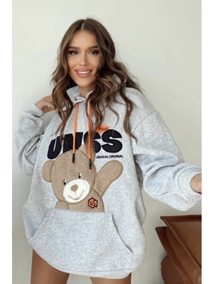 Mococo Kadın Gri Kapşonlu Peluş Sweatshirt MW2604