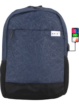 Case Club Sırt Çantası 15,6 Inç Laptop Bölmeli USB Aparatlı Yandan Cepli Unisex