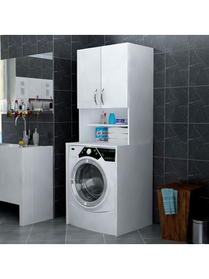 T Designo Kayra Çamaşır Makinesi Dolabı -Banyo Dolabı-Çok Amaçlı Dolap-Beyaz