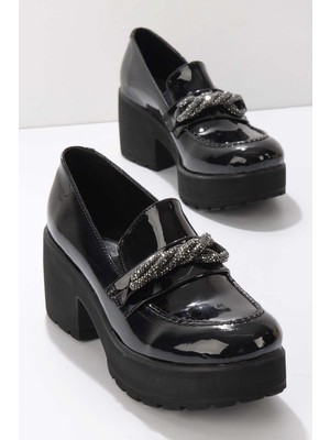 Bambi Siyah Rugan  Kadın Loafer Ayakkabı K01534265308