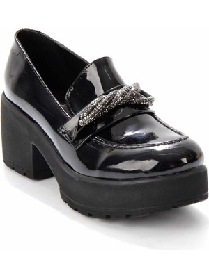 Bambi Siyah Rugan  Kadın Loafer Ayakkabı K01534265308