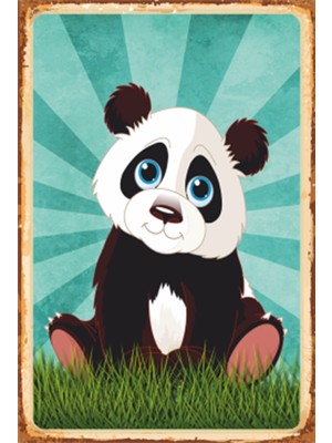 Hayat Poster Sevimli Panda Retro Ahşap Poster