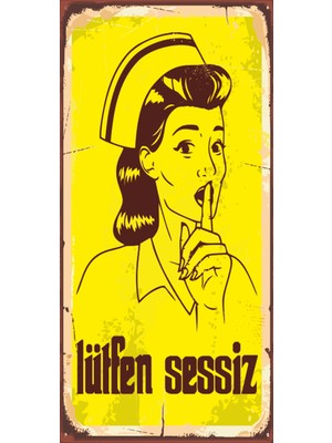 Hayat Poster Sus Yapan Hemşire (10 cm x 20 Cm) Mini Retro Ahşap Poster