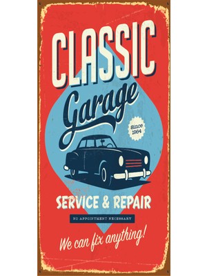 Hayat Poster Classic Garage (10 cm x 20 Cm) Mini Retro Ahşap Poster