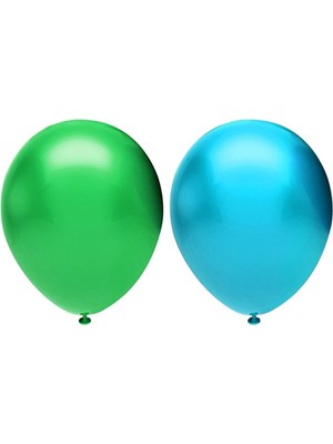 Hknys 65 Adet Metalik Balon (Koyu Yeşil - Açık Mavi-Karışık)- Helyum Gazı Uyumludur.-Dogum Günü Parti Balon