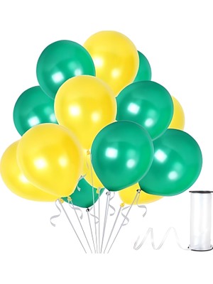 Hknys 75 Adet Metalik Balon (Koyu Yeşil - Sarı )- Helyum Gazı Uyumludur.-Dogum Günü Parti Balonları