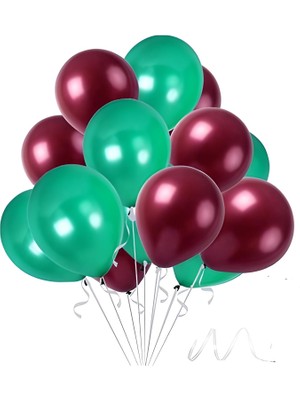 Hknys 65 Adet Metalik Balon (Koyu Yeşil - Bordo )- Helyum Gazı Uyumludur.-Dogum Günü Parti Balonları
