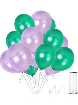 Hknys 65 Adet Metalik Balon (Koyu Yeşil - Lila )- Helyum Gazı Uyumludur.-Dogum Günü Parti Balonları