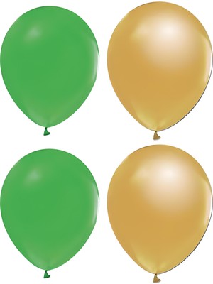 Hknys 40 Adet Metalik Balon (Koyu Yeşil - Altın(Gold) )- Helyum Gazı Uyumludur.-Dogum Günü Parti Balonları