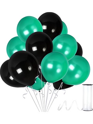 Hknys 20 Adet Metalik Balon (Koyu Yeşil - Siyah )- Helyum Gazı Uyumludur.-Dogum Günü Parti Balonları