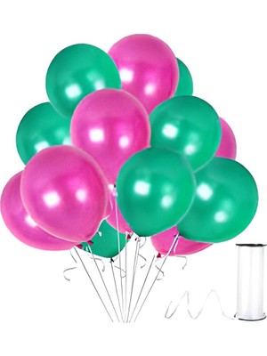 Hknys 80 Adet Metalik Balon (Koyu Yeşil - Fuşya(Ruby) )- Helyum Gazı Uyumludur.-Dogum Günü Parti Balonları