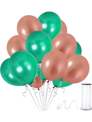 Hknys 30 Adet Metalik Balon (Koyu Yeşil - Rose Gold )- Helyum Gazı Uyumludur.-Dogum Günü Parti Balonları