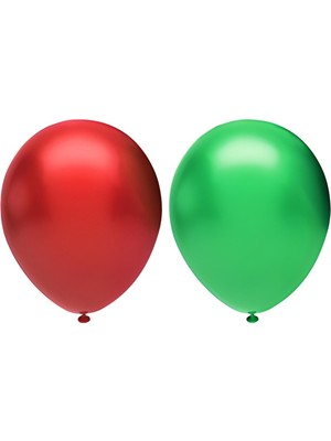 Hknys 10 Adet Metalik Balon (Koyu Yeşil - Kırmızı )- Helyum Gazı Uyumludur.-Dogum Günü Parti Balonları