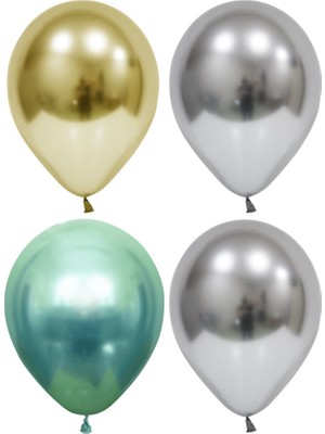 Hknys 30 Adet Altın-Gümüş-Yeşil   Krom Balon (Aynalı Balon)