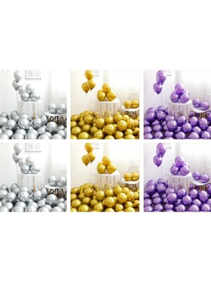 Hknys 50 Adet Altın-Gümüş-Mor  Krom Balon (Aynalı Balon)Balon Bandı+5 Metre Balon Zinciri