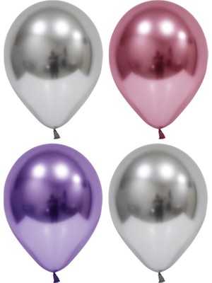 Hknys 35 Adet Gümüş-Pembe-Mor  Krom Balon (Aynalı Balon)