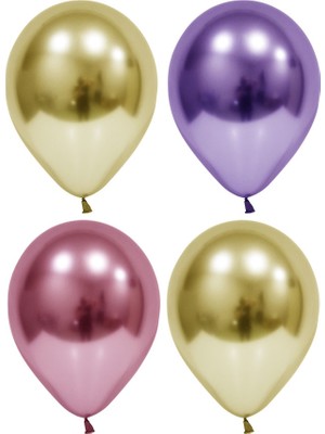 Hknys 30 Adet Altın-Mor-Pembe   Krom Balon (Aynalı Balon)